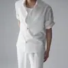Camisa de Manga Corta Recta con Hombro Caído y Dobladillo Plegado Estilo Retro Americano Old Money de Alta Gama para Hombre Verano Ajustada Chaqueta de Camisa de Moda