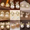 Brincos de Tarraxa com Pérolas Swarovski Personalizados Brincos de Coração com Zircônia Design de Temperamento de Luxo Leve Brinco Simples Versátil para Mulheres