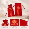 Bolsa de Veludo Vermelha de Luxo para Joias, Bolsa Ecológica para Armazenamento de Joias e Fones de Ouvido, Saquinho de Seda com Cordão, Armazenamento Personalizado