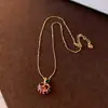 Collar de Manzana Chapado en Oro Real de 14K con Circonita Roja Nuevo Estilo Chino Cadena Versátil para Suéter Lujo Ligero Collar de Gama Alta para Mujer
