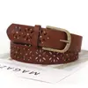 Cinturón de Cuero para Mujer con Remache de Flor Hueca, Cinturón de Cintura Vintage, Cinturón Decorativo Versátil para Ceñir la Cintura para Faldas de Mezclilla, Bicolor, Disponible del Fabricante