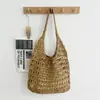 Bolsa de Palha Tecida à Mão Grande Capacidade Vazada Nova Bolsa Tecida de Palha Simples Francesa Bolsa de Palha Tecida para Praia Bolsa de Praia de Férias