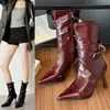 Zapatos de Mujer Talla Grande 35-44 43 Tacones Altos con Remaches 42 Botines Stiletto Maillard para Mujer 41 Botas de Mujer con Hebilla de Cinturón Británica