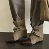 Botas Curtas 2026 com Tira de Laço Doce para Mulheres, Bico Fino, Color Block, Botas de Cavaleiro que Aumentam a Altura, Botas Western Cowboy Versáteis