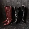 Botas de Caballero de Piel de Vaca Botas Altas para Mujer Invierno Nuevo Estilo Piel Genuina Punta Fina Tacón de Aguja Tacón Medio Botas No Más Arriba de la Rodilla Botas Rectas para Mujer