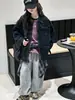 Jaqueta jeans de outono, novo estilo para meninas, roupas infantis, moderna e estilosa com lapela e design cravejado de tijolos
