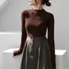 Nueva Camiseta Térmica de Mujer Otoño/Invierno 2026, Camiseta de Manga Larga Gruesa de Alta Calidad con Cuello Semi-Alto, Top Ajustado