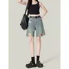 Nuevos Shorts de Mezclilla Azules Rasgados Vintage de Tallas Grandes para Mujer, Verano Petite de Cintura Alta Rectos Sueltos de Longitud Media