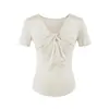Camiseta feminina de manga curta torcida com decote V em Liocel, design de pregas cruzadas para o verão, estilo coreano, elegante, ombro normal, top que acintura