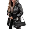 En Stock Transfronterizo Otoño e Invierno Europeo y Americano Temu Aliexpress Amazon Abrigo de Algodón con Capucha Chaqueta de Algodón de Longitud Media con Tres Cremalleras para Mujer