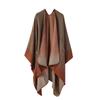 Moda Retro Outono e Inverno Estilo Étnico Fenda Xale Tricotado Estendido Espessado Manto Quente Roupa Externa de Viagem para Mulheres