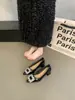 Sapatos de Salto Grosso Baixo Estilo Francês Feminino 2026 Nova Coleção Primavera/Outono Elegante Bico Fino Fivela Quadrada com Strass Salto Alto Retrô