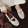 Zapatos planos súper suaves, completamente de cuero por dentro y por fuera, con diseño calado en cuero genuino, con correa de hebilla y punta redonda, zapatos planos casuales tipo Mary Jane