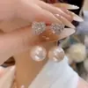 Pendientes Sencillos de Corazón con Circonita Microincrustada y Dos Tiras, Pendientes de Moda y Minimalistas con Borla de Perla