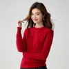 Suéter de cashmere vazado 2026 outono e inverno novo feminino gola redonda camisa base, estilo delicado, caimento solto, afina a silhueta, suéter quente