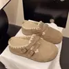 Pantuflas de otoño e invierno sin cordones 2026, pantuflas de algodón bordadas para mujer, nuevo estilo versátil con suelas inspiradas en Birkenstock