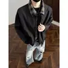 Jaqueta bomber xadrez patchwork estilo americano para homens, marca da moda, primavera e outono, casual solta, estilosa, falso duas peças, cardigã com gola de lapela