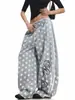 Pantalones casuales de pierna ancha, estilo americano, corte relajado, diseño creativo con bordado de letras, estampado de estrellas, para hombres y mujeres, adecuados para danza jazz