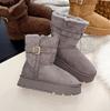 Novas Botas de Neve de Inverno Duas Formas Espessas com Solas Grossas, Fivela de Cinto e Botas de Algodão Quente de Pelúcia para Mulheres, Botas de Cano Médio para Maior Aquecimento