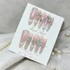 Unhas Postiças Wearable Feitas à Mão, Olho de Gato Rosa Nude, Cravejadas com Strass Grandes e Pérolas, Suave, Iluminadora, Longas, Para Uso Diário, Removíveis