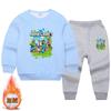 Conjunto de Moletom Espesso com Forro de Lã para Meninos Outono e Inverno Crianças Pequenas e Médias Casual Bonito Top Calça Conjunto de Duas Peças para Menino