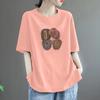 Camiseta Feminina Plus Size Verão Novo Design Algodão Puro Gola Redonda Slim Manga Curta Top Estilo Solto Cobrindo a Barriga Verão