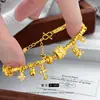 Nuevo Estilo Chino Antiguo Chapado en Oro Diamante Cepillado Estrella de Cuatro Puntas Cuenta Cilíndrica Oso Pulsera Trenzada Trébol de Cuatro Hojas Pulsera de Nicho para Mujeres