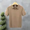 Camisa polo de punto con cuello en V y manga corta para hombre, cuello de gaviota, camiseta de negocios a rayas, camisa de negocios de talla grande moderna con cuello de gaviota