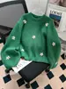 Suéter Pulôver Bordado Floral Retrô Japonês para Mulheres, Novo Estilo Outono e Inverno 2026, Tricô Curto de Estilo Solto e Preguiçoso