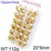 12 Pares/Placa Doble Capa Ranurada Superficie Ancha Acero Inoxidable Broches de Presión para Pendientes Transfronterizo Personalidad Tendencia Cuerpo Liso Unisex