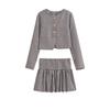 Roupa Feminina Europeia e Americana Transfronteiriça 2025 Primavera Nova Estilo Europeu e Americano Sensação de Textura Jaqueta Pied-de-Galinha Saia de Cintura Alta