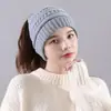 Touca de Tricô, Respirável, Estilo Sem Topo, Outono e Inverno, Estilo Europeu e Americano, Cor Sólida, Cabelo Exposto, Rabo de Cavalo, Estilo de Uso Multifuncional, Touca de Tricô de Lã