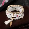 Procesamiento Estilo Étnico Bohemio Pulsera de Cuentas Multicapa Joyería Pulsera de Cuatro Piezas de Moda Europea y Americana Borlas Hojas