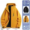 Traje de tres en uno estilo camello para mujer, cortavientos, impermeable y cálido para exteriores, conjunto de dos piezas, talla petite, traje de montañismo para hombre