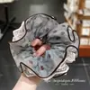 Goma para el pelo retro de lunares azules y encaje floral, Accesorio para el pelo elegante y moderno de ala ancha, Cuerda para el pelo simple y versátil, Accesorio para el pelo de tela