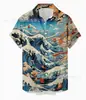 Camisa Corta Nueva de Comercio Exterior Transfronteriza Fábrica de Impresión 3D Venta Directa Wholesale Personalizada Camisa de Botones de Poliéster Cuadros Verano