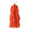 Atacado de Comércio Exterior Transfronteiriço da Amazon Nova Moda 2025 Vestido de Gola Alta sem Costas com Retalhos e Camadas Plissadas