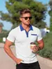 Nueva Camisa Polo Waffle de Verano Estilo Americano Holgada para Hombre con Bloques de Color para Uso Casual y de Oficina Manga Corta