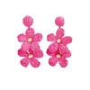 Brincos Europeus e Americanos Transfronteiriços para o Dia dos Namorados em Ráfia Rosa Personalizados com Design de Flor, Folha e Laço