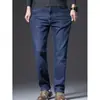 Jeans para Hombre Otoño Nuevo Estilo Lana Sueltos Pierna Recta Talla Grande Pantalones para Hombre de Mediana Edad Elásticos Casuales Largos