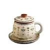 Taza de té de cerámica Ru Kiln Dunhuang con Separación de Té y Agua, Taza Personal para Oficina con Tapa, Regalo Souvenir