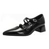 Zapatos Mary Jane plateados franceses para mujer, primavera y otoño, elegantes, de moda, con punta puntiaguda y hebilla cruzada, tacón grueso.