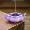 Quemador de incienso de begonia color lila morado hecho en fábrica para uso doméstico, quemador de incienso de cerámica de sándalo y áloe de interior, soporte para varillas de incienso, soporte para incienso