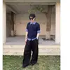 Camisa polo estilo americano com toque de alta qualidade, camiseta de manga curta com gola de lapela xadrez falsa de duas peças, estilo college de verão, adequada para casais, casual de negócios