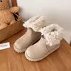 Botas de nieve retro gruesas con suela gruesa y forro de pelo mate para mujer, botas cálidas de algodón, forradas de polar, puntera ancha, invierno 101.3kg nuevo estilo