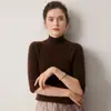 Suéter de luxo 100% cashmere de alta qualidade e leve para mulheres, com gola alta discreta, mangas de três quartos, corte justo e design de malha sem costura em peça única, perfeito como camada base