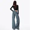 Jeans de pierna ancha con remaches estilo Hong Kong para mujer, nuevo diseño de nicho suelto de cintura alta vintage 2026, pantalones rectos relajados