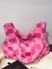 Bolso de Mujer de Gran Capacidad a Cuadros Contrastantes Moderno Elegante 2025 Holgado Casual de Axila Diagonal al Hombro Felpa Bolso Tote Grande