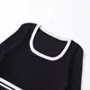 Invierno 2025 Nuevo Moda Callejera Femenina Europea y Americana Costuras Contrastantes Tejido de Punto Canalé W08 2840