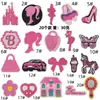 Pegatina de Tela Bordada de Muñeca Rosa de Dibujos Animados Parche para Planchar con Forma de Lazo para Coche Insignia Decorativa de Aplique para Bolso Lindo